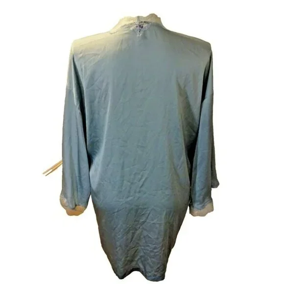 Victoria's Secret Pre-Loved M/L Lace Trim Polyester Short Sage Green Robe Kimono - Picture 8 of 12